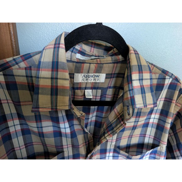Vintage Blue Plaid Long Sleeve Button Up Shirt Size L by Arrow Sport - Picture 8 of 9